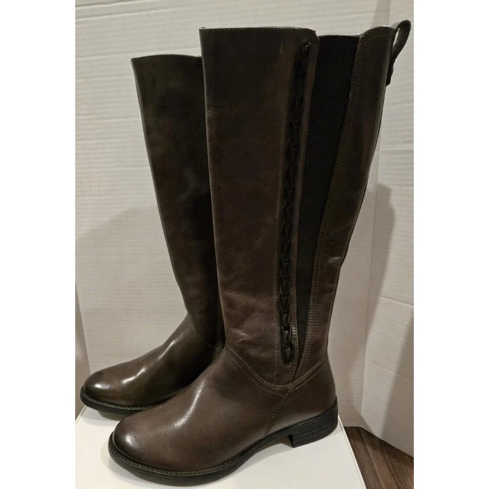 Bussola Trista Womens Size 38 Brown Vintage Calf Leather Tall Boots Zipped
